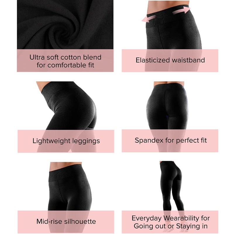 Felina Cotton Modal Leggings (2-Pack) - Medium, Black - Extra Lightweight Cotton Pajama Leggings - Image 3